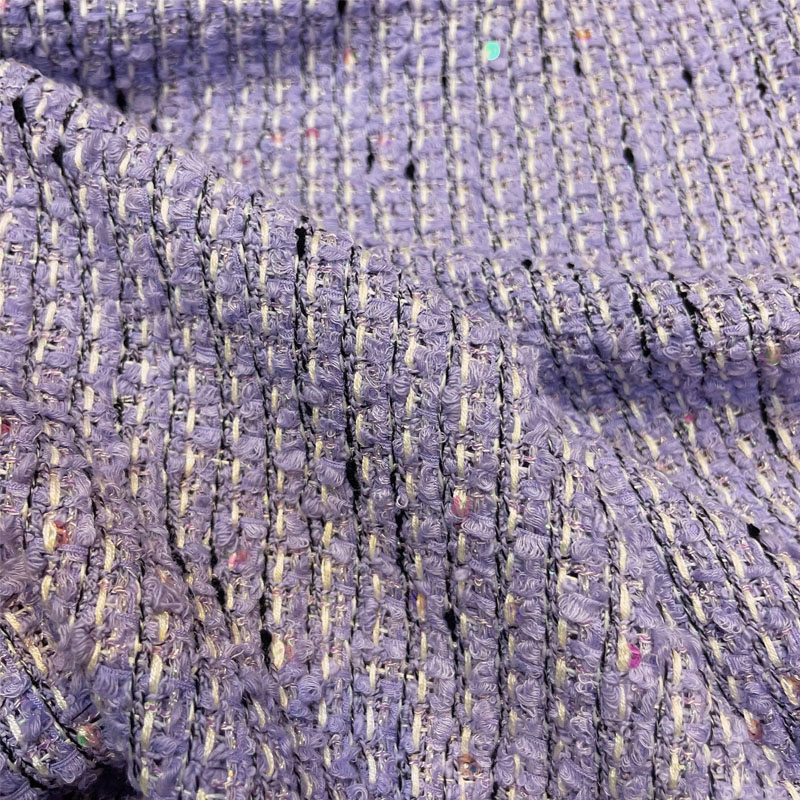 Sewing Tweed Fabric - Purple Color and Sequin Yarn-Dyed Braided
