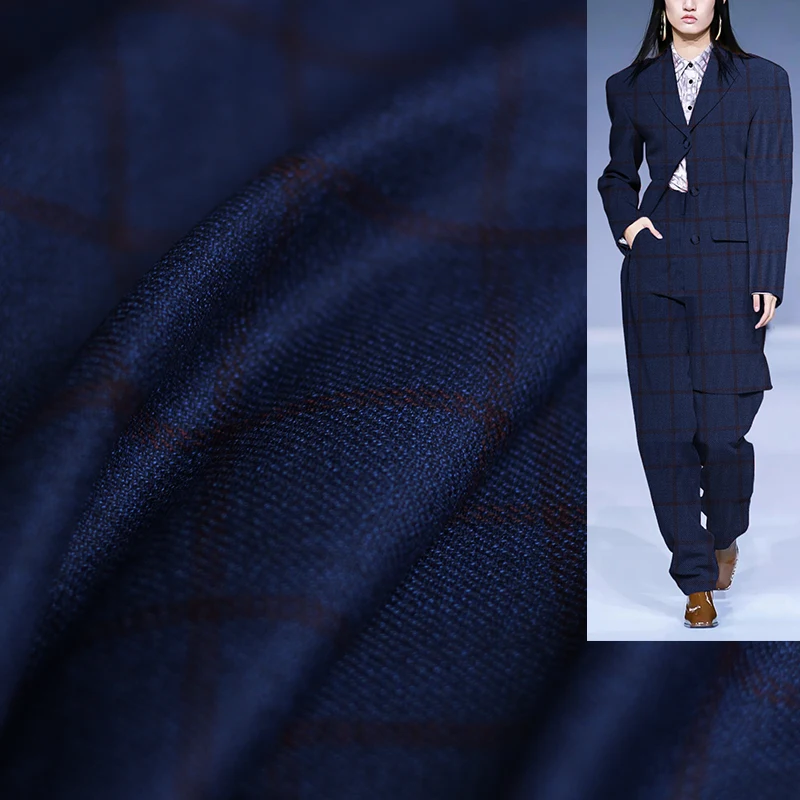Sewing Tweed Fabric - Redraspberry Blue Plaid Worsted Wollen Wool