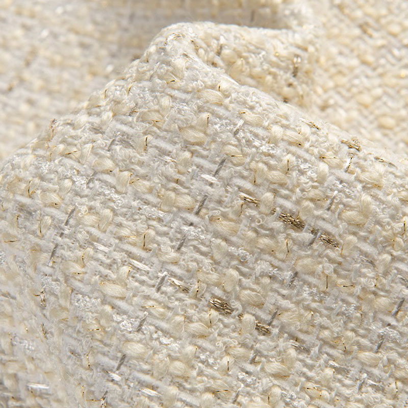 Beige Color and Gold Wire Yarn - đánh giá và giá Sewing Tweed Fabric